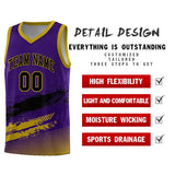Custom Purple Black and Old Gold Graffiti Pattern Sports Uniform Basketball Jersey