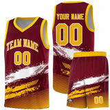 Custom Crimson White and Yellow Graffiti Pattern Sports Uniform Basketball Jersey