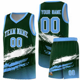 Custom Green White and Powder Blue Graffiti Pattern Sports Uniform Basketball Jersey