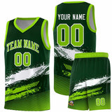 Custom Green White and Neon Green Graffiti Pattern Sports Uniform Basketball Jersey