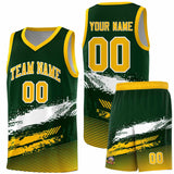 Custom Green White and Yellow Graffiti Pattern Sports Uniform Basketball Jersey