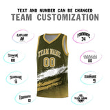 Custom Olive White and Khaki Graffiti Pattern Sports Uniform Basketball Jersey