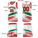 Custom White Kelly Green and Red Graffiti Pattern Sports Uniform Basketball Jersey
