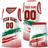 Custom White Kelly Green and Red Graffiti Pattern Sports Uniform Basketball Jersey