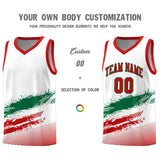 Custom White Kelly Green and Red Graffiti Pattern Sports Uniform Basketball Jersey