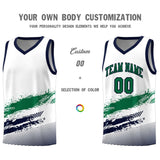 Custom White Kelly Green and Navy Graffiti Pattern Sports Uniform Basketball Jersey