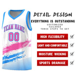 Custom White Pink and Powder Blue Graffiti Pattern Sports Uniform Basketball Jersey