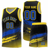 Custom Black Royal and Gold Graffiti Pattern Sports Uniform Basketball Jersey