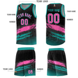 Custom Black Pink and Aqua Graffiti Pattern Sports Uniform Basketball Jersey