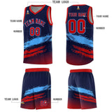 Custom Navy Powder Blue and Red Graffiti Pattern Sports Uniform Basketball Jersey