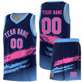 Custom Navy Pink and Powder Blue Graffiti Pattern Sports Uniform Basketball Jersey