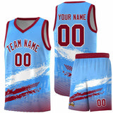Custom Powder Blue White and Crimson Graffiti Pattern Sports Uniform Basketball Jersey