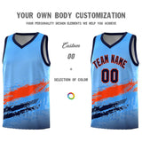 Custom Powder Blue Orange and Navy Graffiti Pattern Sports Uniform Basketball Jersey