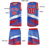 Custom Royal White and Red Graffiti Pattern Sports Uniform Basketball Jersey