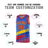 Custom Royal Gold and Red Graffiti Pattern Sports Uniform Basketball Jersey