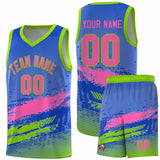 Custom Royal Pink and Neon Green Graffiti Pattern Sports Uniform Basketball Jersey