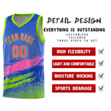 Custom Royal Pink and Neon Green Graffiti Pattern Sports Uniform Basketball Jersey