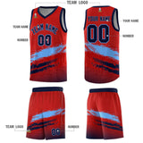 Custom Red Powder Blue and Navy Graffiti Pattern Sports Uniform Basketball Jersey
