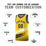 Custom Yellow White and Navy Graffiti Pattern Sports Uniform Basketball Jersey