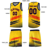 Custom Yellow Orange and Navy Graffiti Pattern Sports Uniform Basketball Jersey