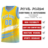 Custom Yellow White and Powder Blue Graffiti Pattern Sports Uniform Basketball Jersey