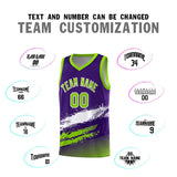 Custom Purple White and Neon Green Graffiti Pattern Sports Uniform Basketball Jersey