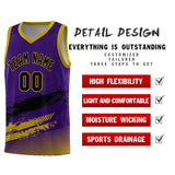 Custom Purple Black and Old Gold Graffiti Pattern Sports Uniform Basketball Jersey