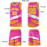 Custom Pink White and Yellow Graffiti Pattern Sports Uniform Basketball Jersey