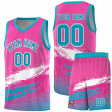 Custom Pink White and Sky Blue Graffiti Pattern Sports Uniform Basketball Jersey