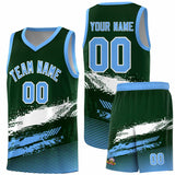 Custom Green White and Powder Blue Graffiti Pattern Sports Uniform Basketball Jersey