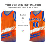 Custom Orange White and Royal Graffiti Pattern Sports Uniform Basketball Jersey