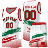 Custom White Kelly Green and Red Graffiti Pattern Sports Uniform Basketball Jersey