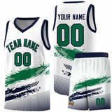 Custom White Kelly Green and Navy Graffiti Pattern Sports Uniform Basketball Jersey