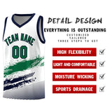 Custom White Kelly Green and Navy Graffiti Pattern Sports Uniform Basketball Jersey
