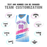 Custom White Pink and Powder Blue Graffiti Pattern Sports Uniform Basketball Jersey