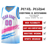 Custom White Pink and Powder Blue Graffiti Pattern Sports Uniform Basketball Jersey