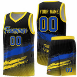 Custom Black Royal and Gold Graffiti Pattern Sports Uniform Basketball Jersey