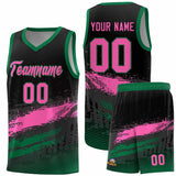 Custom Black Pink and Kelly Green Graffiti Pattern Sports Uniform Basketball Jersey