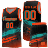 Custom Black Aqua and Orange Graffiti Pattern Sports Uniform Basketball Jersey