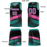 Custom Black Pink and Aqua Graffiti Pattern Sports Uniform Basketball Jersey
