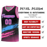 Custom Black Powder Blue and Pink Graffiti Pattern Sports Uniform Basketball Jersey