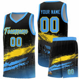 Custom Black Gold and Powder Blue Graffiti Pattern Sports Uniform Basketball Jersey