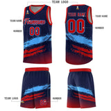 Custom Navy Powder Blue and Red Graffiti Pattern Sports Uniform Basketball Jersey