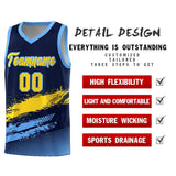 Custom Navy Gold and Powder Blue Graffiti Pattern Sports Uniform Basketball Jersey