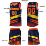 Custom Navy Gold and Orange Graffiti Pattern Sports Uniform Basketball Jersey