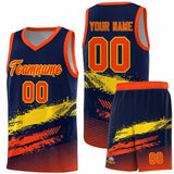 Custom Navy Gold and Orange Graffiti Pattern Sports Uniform Basketball Jersey
