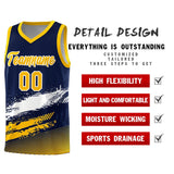 Custom Navy White and Yellow Graffiti Pattern Sports Uniform Basketball Jersey