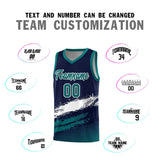 Custom Navy White and Aqua Graffiti Pattern Sports Uniform Basketball Jersey