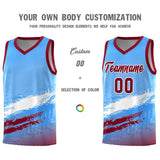 Custom Powder Blue White and Crimson Graffiti Pattern Sports Uniform Basketball Jersey