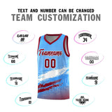 Custom Powder Blue White and Crimson Graffiti Pattern Sports Uniform Basketball Jersey